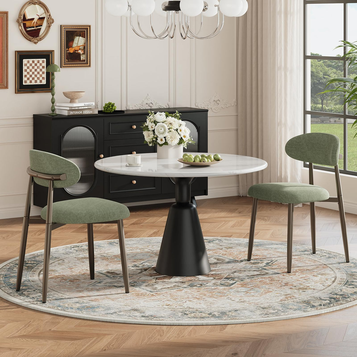 MALOL Dining Chairs Set of 4, Upholstered Kitchen & Dining Room Chairs with Curved Back and Bronze Metal Legs, Comfortable Modern Dining Side Chairs for Dining Room, Kitchen, Brown