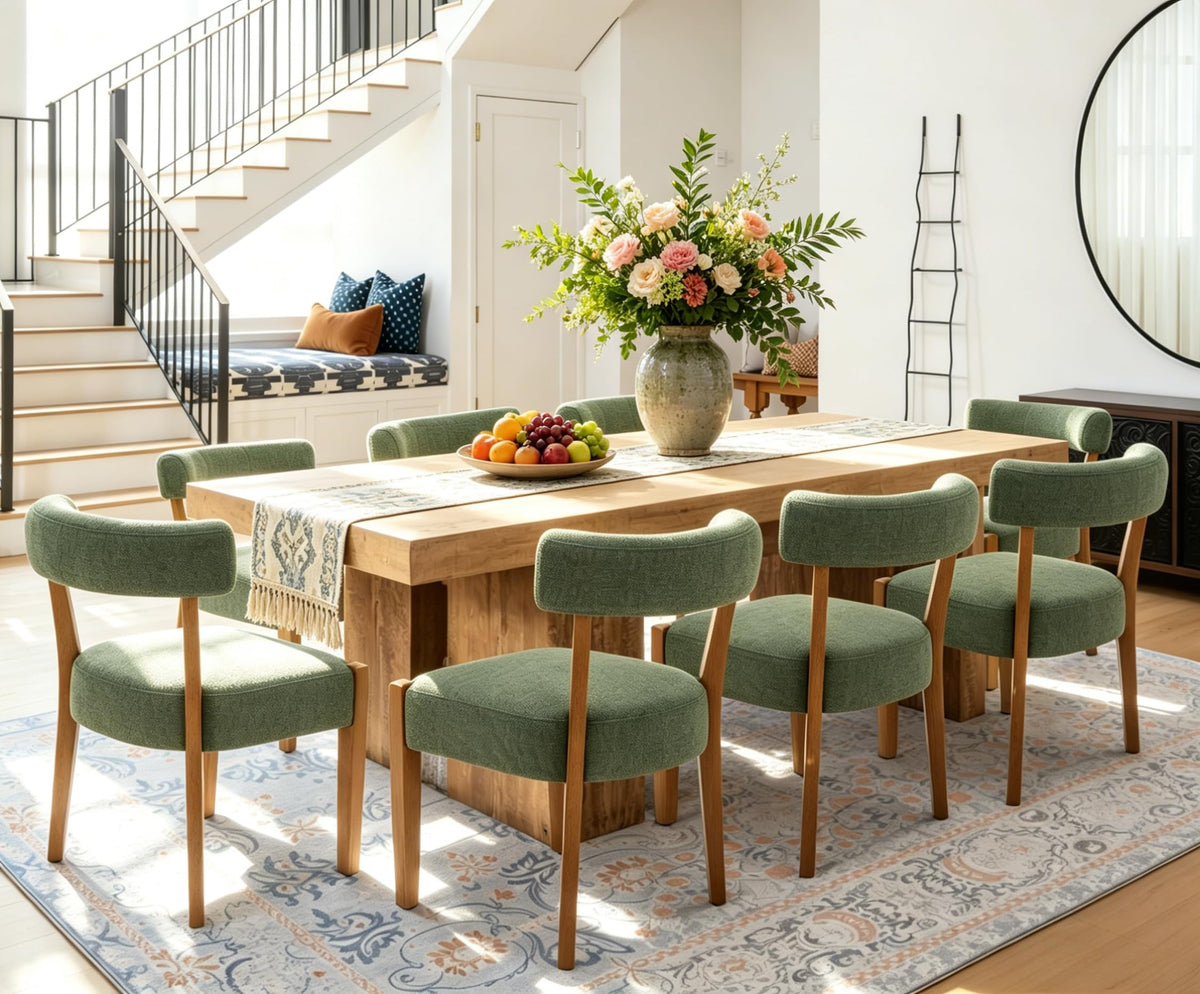 RNKSFX Modern Dining Chairs Set of 4, Faux Leather Upholstered Kitchen & Dining Room Chairs, Mid Century Modern Wooden Dining Chairs Oversized Sturdy Rounded Chairs Curved Back, Beige
