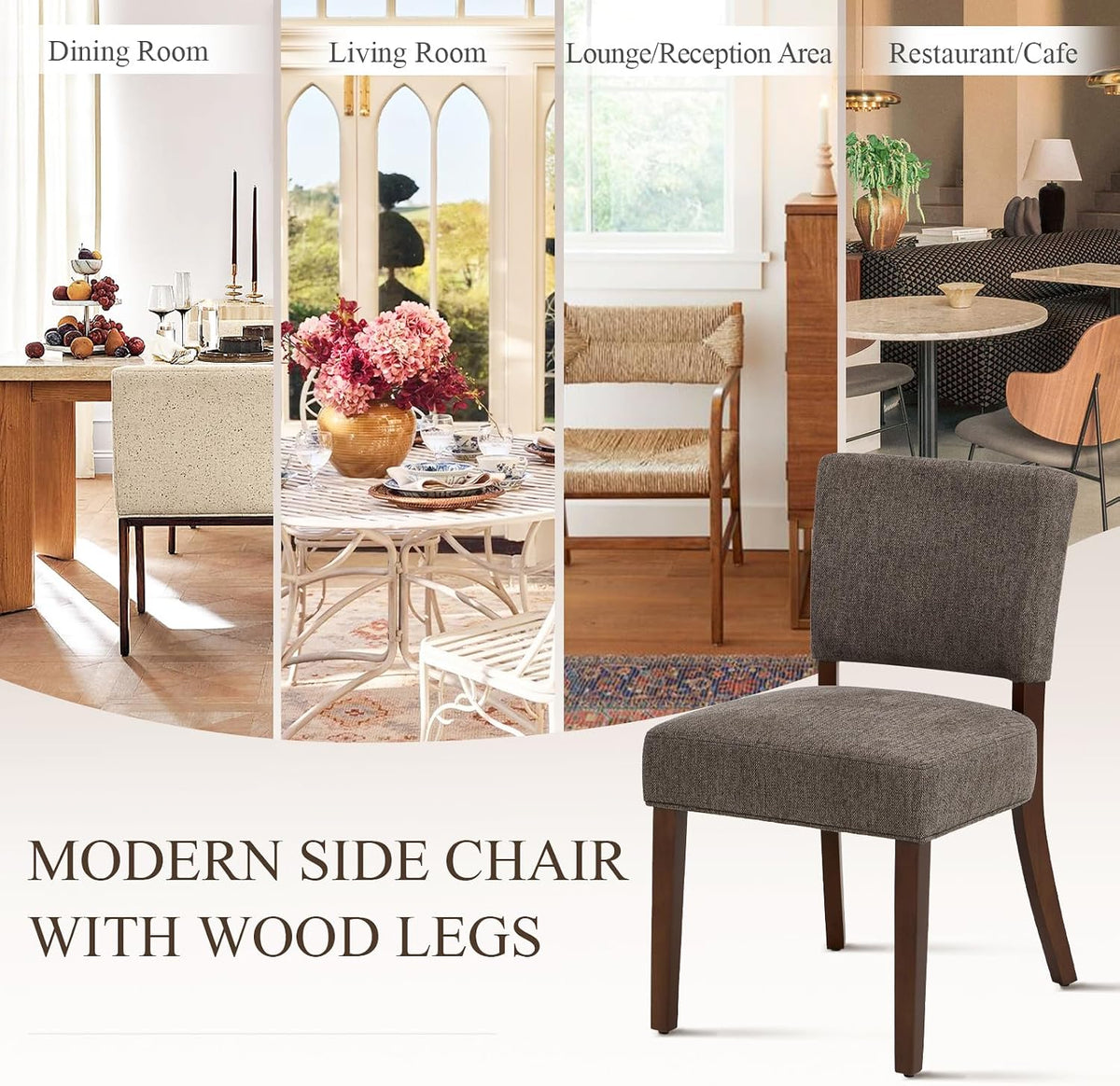 COLAMY Mid Century Modern Dining Chairs Set of 4, Upholstered Kitchen Chairs with Back, Farmhouse Fabric Side Dining Room Chairs with Wood Legs for Dining Room Kitchen Restaurant, Brown