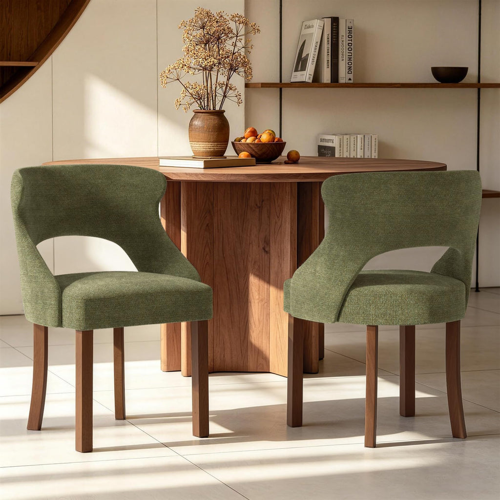 Wooden Dining Chairs Set of 4,Modern Fabric Upholstered Dining Room Chair Kitchen Side Chairs with Solid Wood Legs,Mid Century Farmhouse Dinner Chairs for Kitchen Dining Room,Restaurant,Green