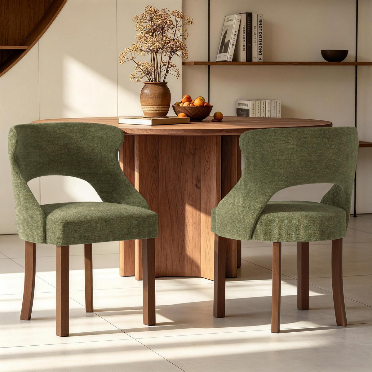 Wooden Dining Chairs Set of 4,Modern Fabric Upholstered Dining Room Chair Kitchen Side Chairs with Solid Wood Legs,Mid Century Farmhouse Dinner Chairs for Kitchen Dining Room,Restaurant,Green
