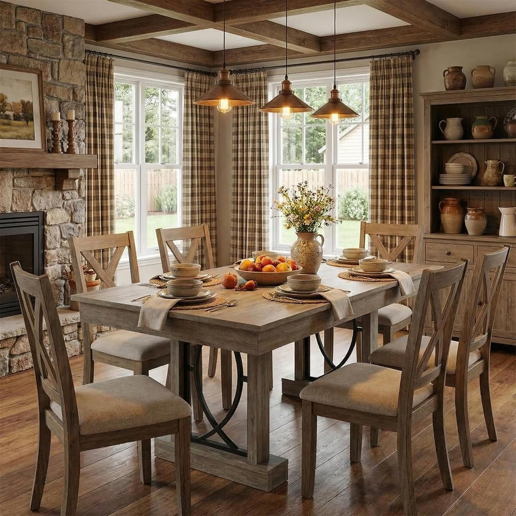 IDEALHOUSE Wooden Dining Table for 6-8 People with 2 Large Drawers, 71 in Long Farmhouse Rectangular Kitchen Dining Table & Thick Table Top, Sturdy Frame, for Big Family, Dinette, Rustic Gray