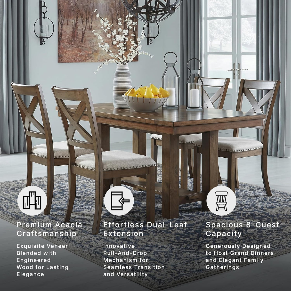 Signature Design by Ashley Extendable Dining Table, Grayish Brown, Seats 8