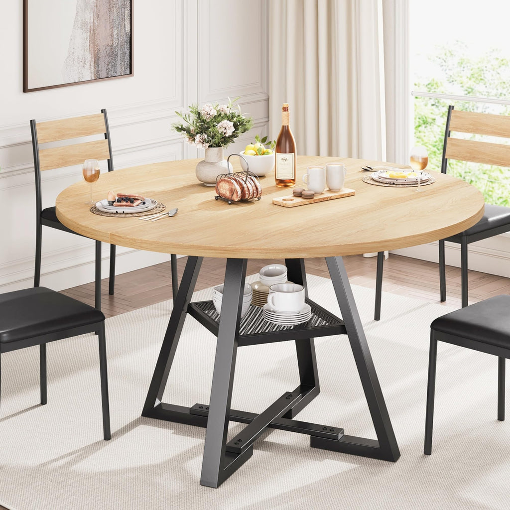 Jocoevol Round Dining Table for 4,Kitchen Dining Room Circle Dinner Pedestal Table,Space Saving Wood Kitchen & Dining Room Furniture (Black, 46In)