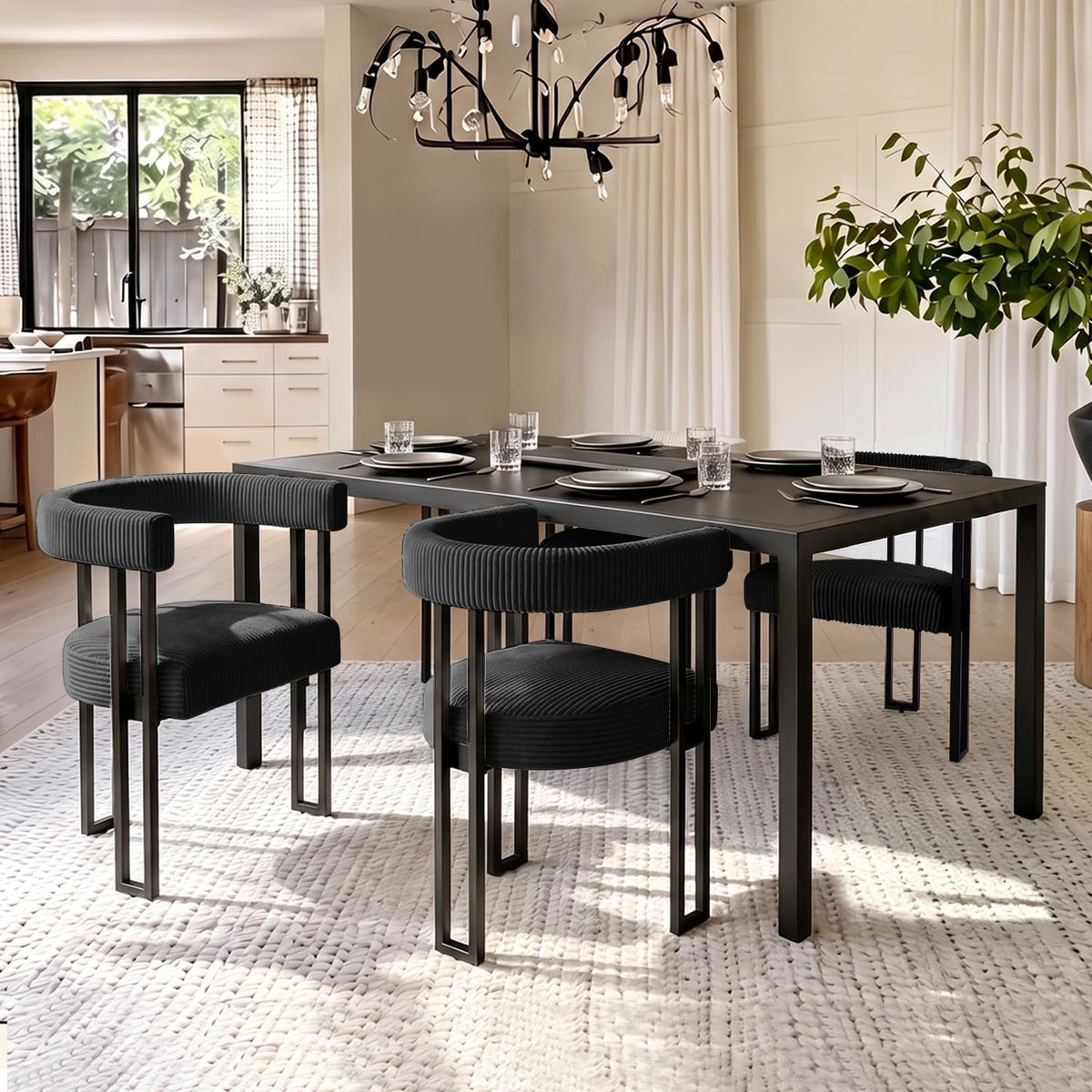 VIRRMO Boucle Dining Chair Set of 4 Corduroy Upholstered Dining Room Chairs Kitchen Chairs with Metal Legs Mid Century Modern Chair for Dining Room, Kitchen (Cream, 4)