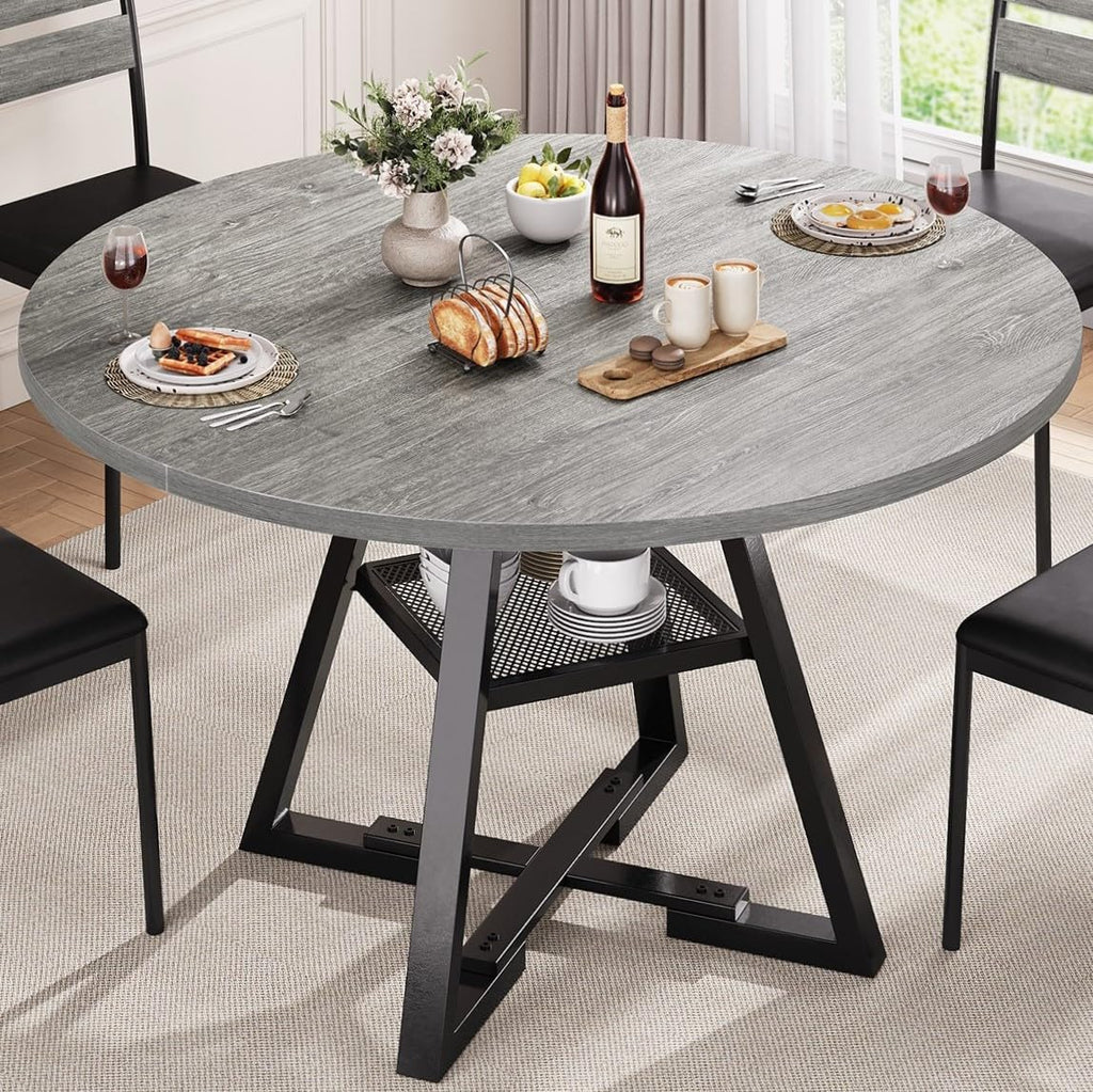 Jocoevol Round Dining Table for 4,Kitchen Dining Room Circle Dinner Pedestal Table,Space Saving Wood Kitchen & Dining Room Furniture (Black, 46In)