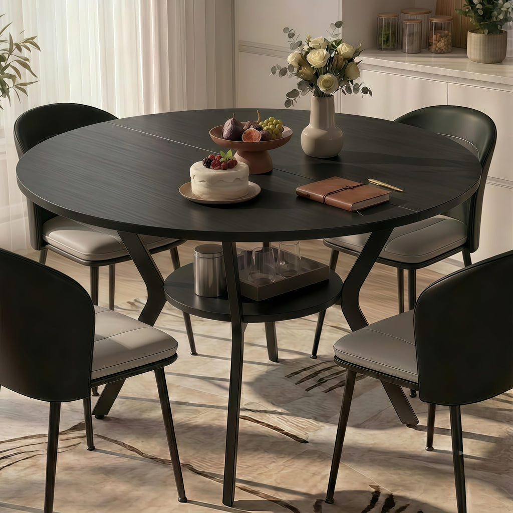 42" Round Dining Table for 4,Kitchen & Dining Tables with Storage,black