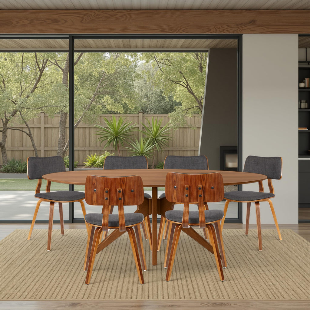 Armen Living Jaguar Dining Chair in Charcoal Fabric and Walnut Wood Finish,Charcoal/Walnut Finish 20D x 18W x 29H in
