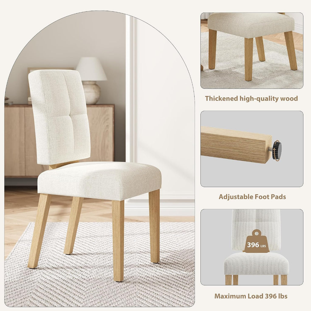 Wooden Dining Chairs Set of 4, Modern Farmhouse Dining Room Chairs with Cloud-Like Thick Cushion, Solid Wood Frame, Upholstered Kitchen Chairs for Dining Room, Living Room, Restaurant, Easy Assemble
