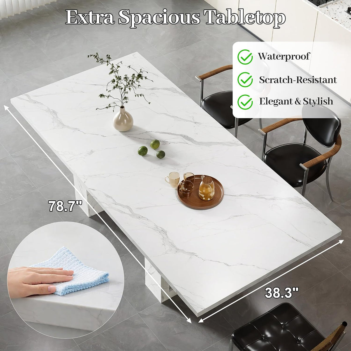 51"-78" Extendable Dining Table, White Faux Marble Kitchen Table for 4-8
