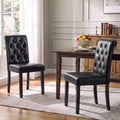 LSSPAID Dining Chairs Set of 6, Modern Armless Parsons Side Chairs, Upholstered Button-Tufted PU Leather Dining Kitchen Chairs with Solid Wood Legs, Brown