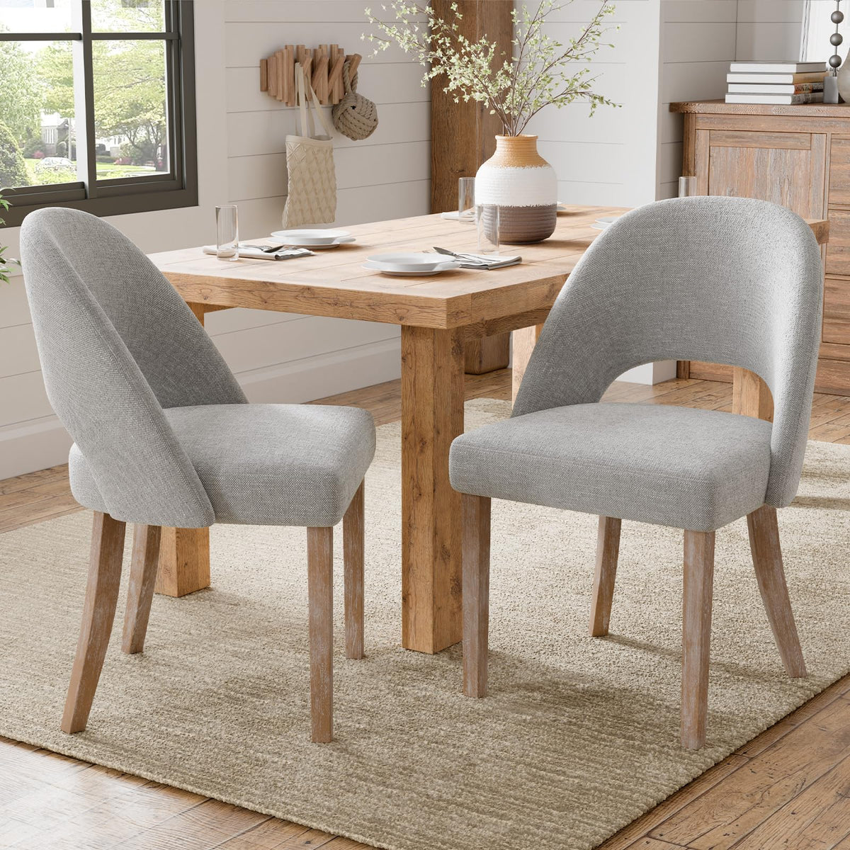 Wooden Dining Chairs Set of 4, Green Chenille Kitchen Dining Chairs