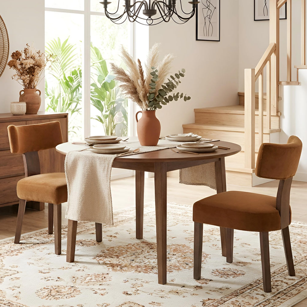 HNY Mid Century Modern Dining Chairs Set of 4, Upholstered Linen Kitchen & Dining Room Chairs with Ergonomic Curved Backrest, Solid Wood Legs, Farmhouse Accent Chair for Home, Apartment, Beige
