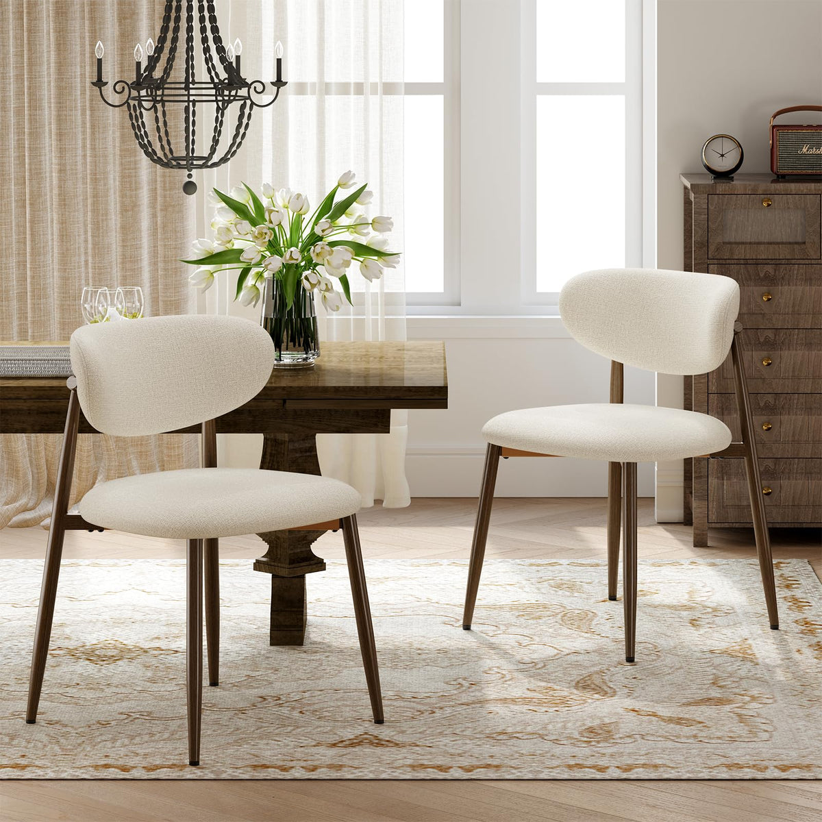 MALOL Dining Chairs Set of 4, Curved Back Kitchen Room Chairs with Metal Legs and Anti Slip Pads, Upholstered Dining Chair for Home and Restaurant, Beige