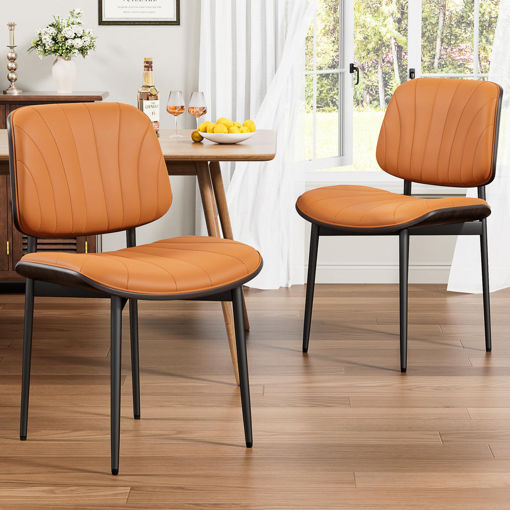 REONEY Dining Chairs Set of 2, Mid-Century Modern Kitchen Chairs, Black