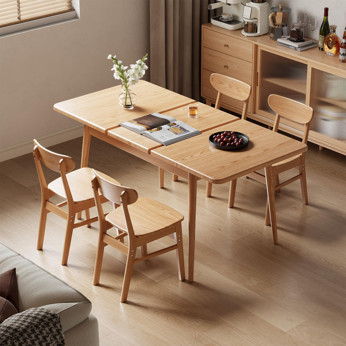 Muwuele 47"-63" Solid Wood Extendable Dining Tables for 4-8, Walnut