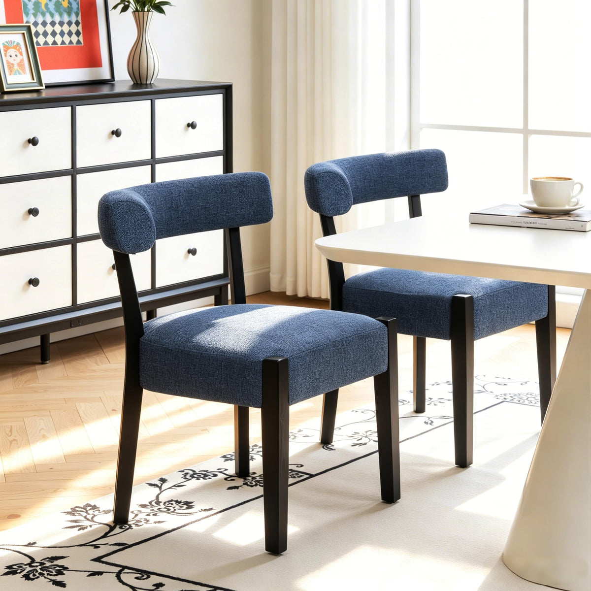 RNKSFX Modern Dining Chairs Set of 4, Faux Leather Upholstered Kitchen & Dining Room Chairs, Mid Century Modern Wooden Dining Chairs Oversized Sturdy Rounded Chairs Curved Back, Beige