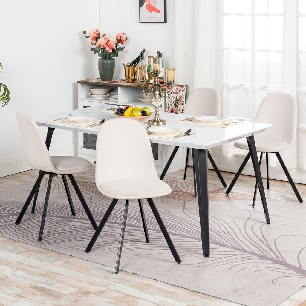 Homy Casa 63-Inch Dining Table Rectangular Kitchen Table for 4-6, Dining Room Table with Wooden Top and Metal Legs, White Marble
