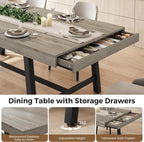 Industrial Dining Table for 6, 70.9" Rectangular Kitchen Table with Hidden 2 Storage Drawers, Wooden Dining Room Table with Heavy Duty Metal Frame, Kitchen & Dining Room Table for 6-8 People, Grey