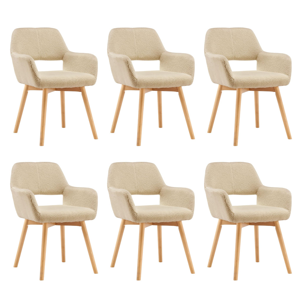 Mid Century Modern Dining Chairs Set of 2 & 4 & 6 Comfy Accent Chair Upholstered Kitchen Dining Living Room Chairs for Bedrooms Waiting Room Home Arm Desk Chair No Wheels (Wool White, 2)