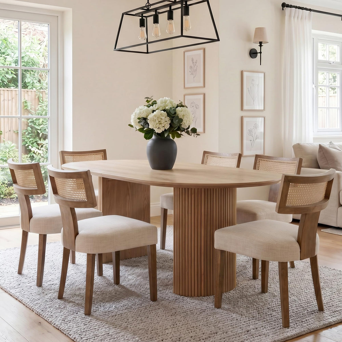 HNY Mid Century Modern Dining Chairs Set of 4, Upholstered Linen Kitchen & Dining Room Chairs with Ergonomic Curved Backrest, Solid Wood Legs, Farmhouse Accent Chair for Home, Apartment, Beige