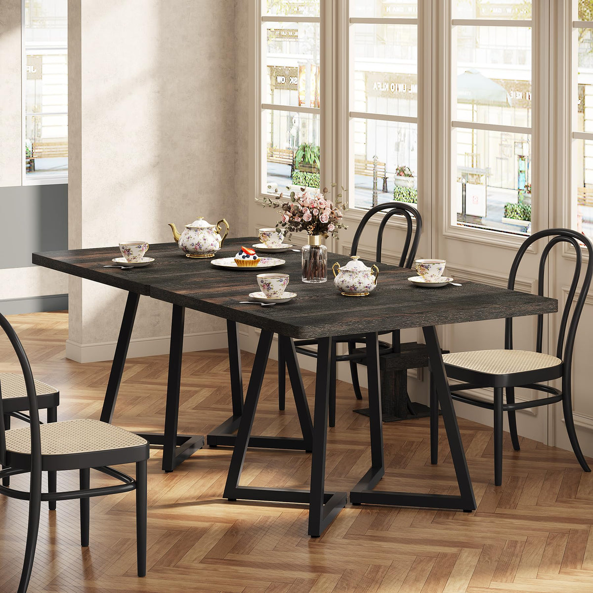 Tribesigns Square Dining Table for 2, 31.5" Industrial Dinner Table with Metal Base, Kitchen Table for Dining Room, Small Space, Apartment