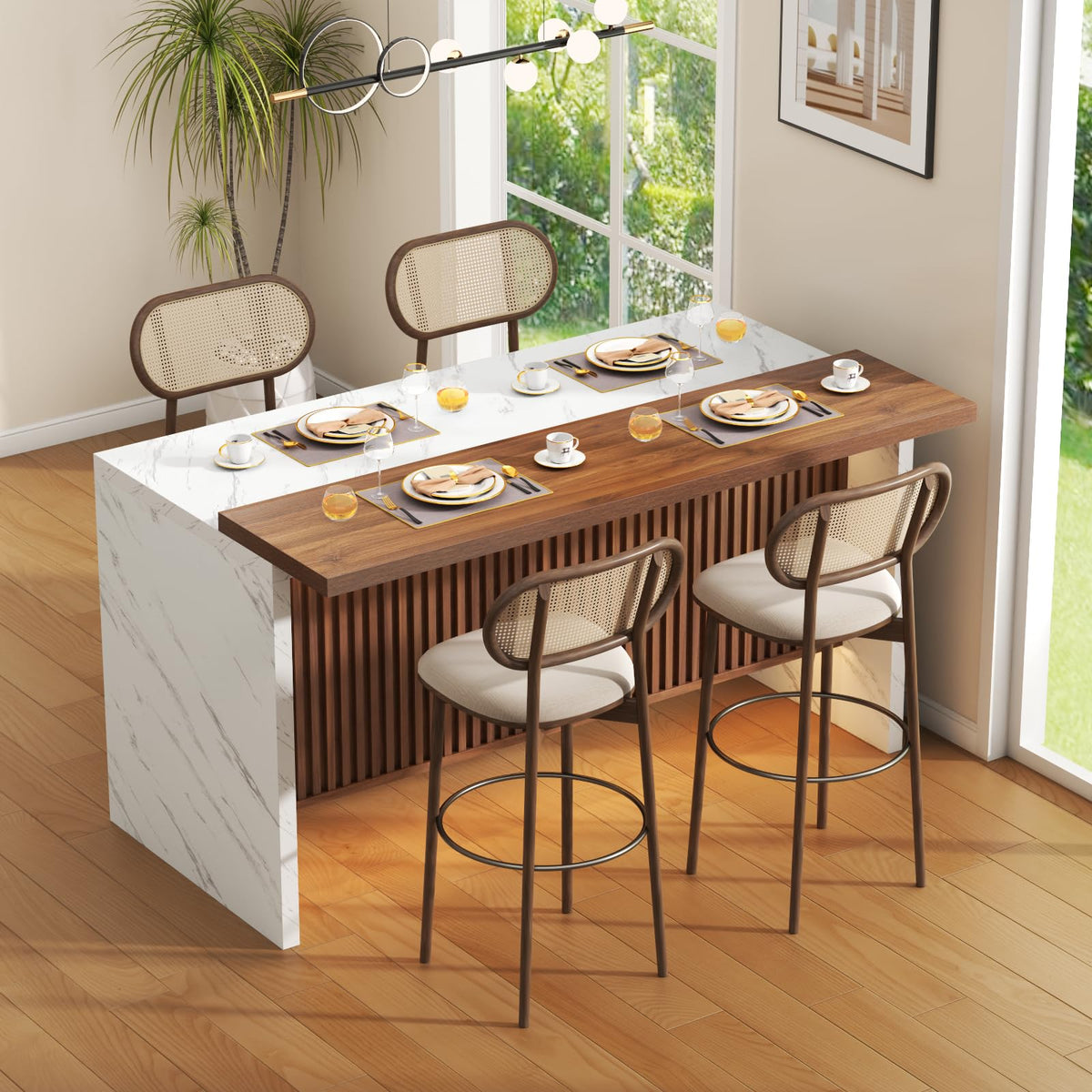 63" Large Imitation Marble Dining Table for 4-6 People(Patent Pending)