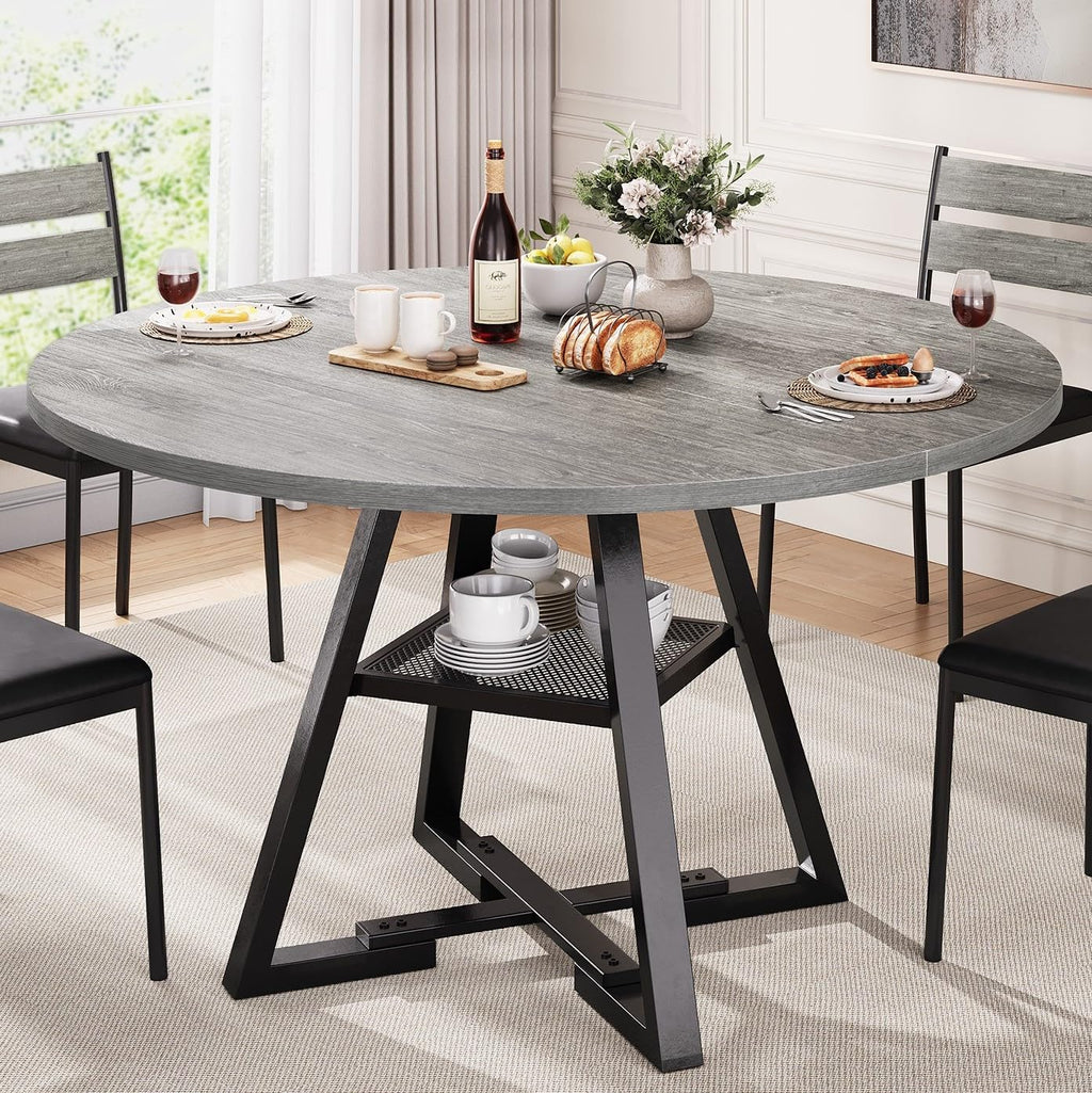 Jocoevol Round Dining Table for 4,Kitchen Dining Room Circle Dinner Pedestal Table,Space Saving Wood Kitchen & Dining Room Furniture (Black, 46In)