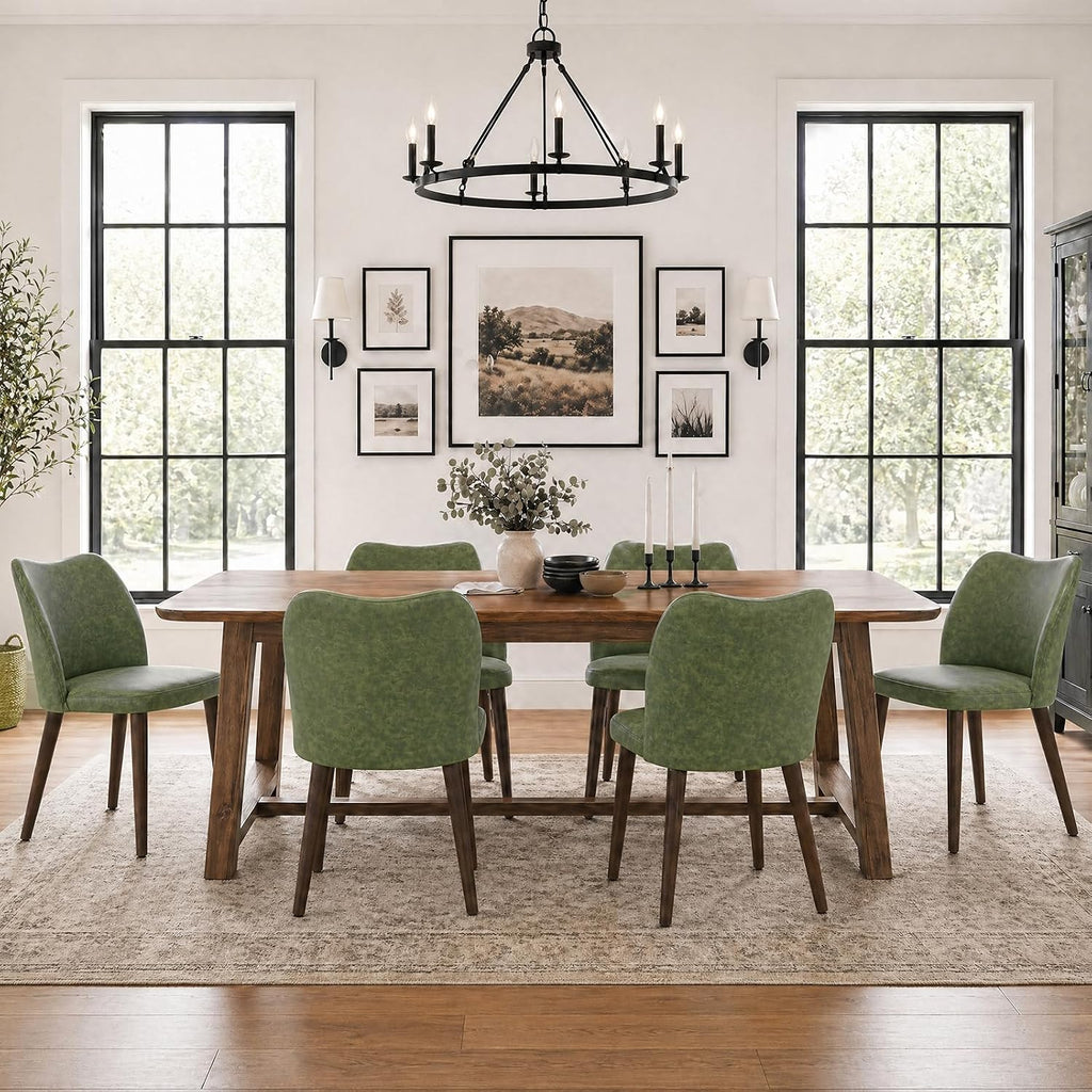 MALOL Dining Chairs Set of 6, Upholstered Fabric Kitchen Chairs with Curved Back, Padded Seat and Solid Wood Legs, Modern Dining Chair for Kitchen Dining Room, Camel