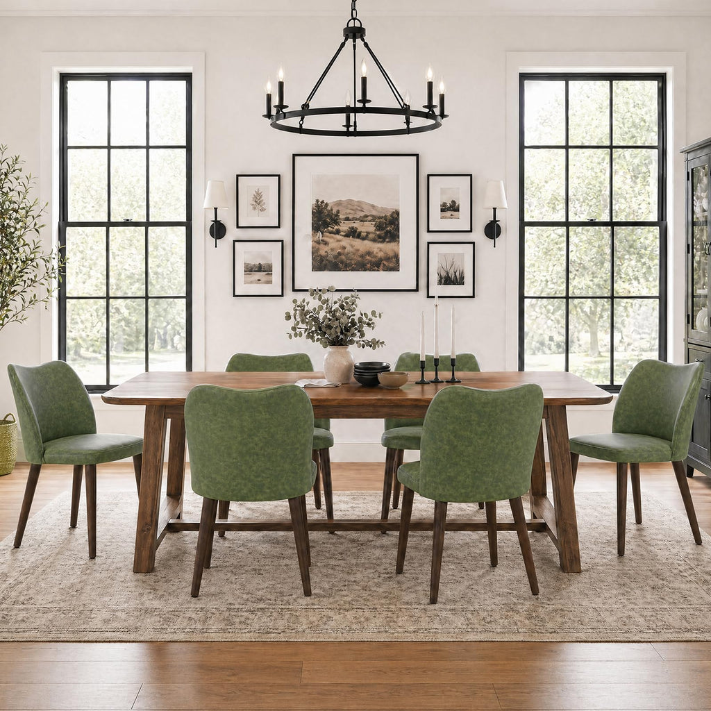 COLAMY Upholstered Dining Chairs Set of 6, Modern Kitchen & Dining Room Chairs with Curved Back, Fabric Padded Seat and Solid Wood Legs, Side Chairs for Restaurant, Cafe & Home, Beige