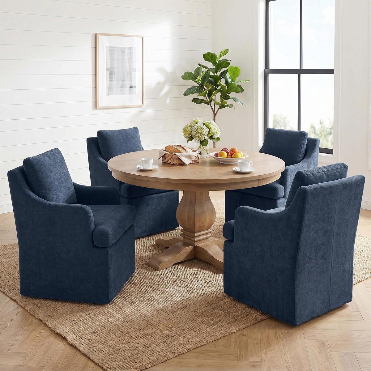 VKNOW Upholstered Dining Chairs Set of 2, Dining Room Chairs with Casters