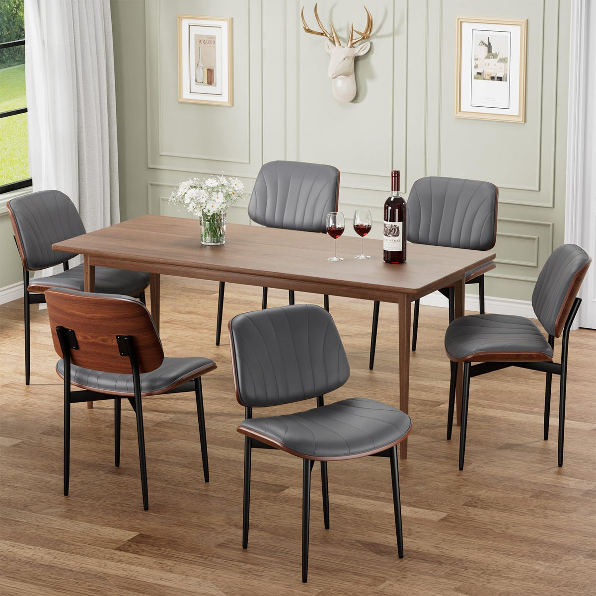REONEY Dining Chairs Set of 2, Mid-Century Modern Kitchen Chairs, Black