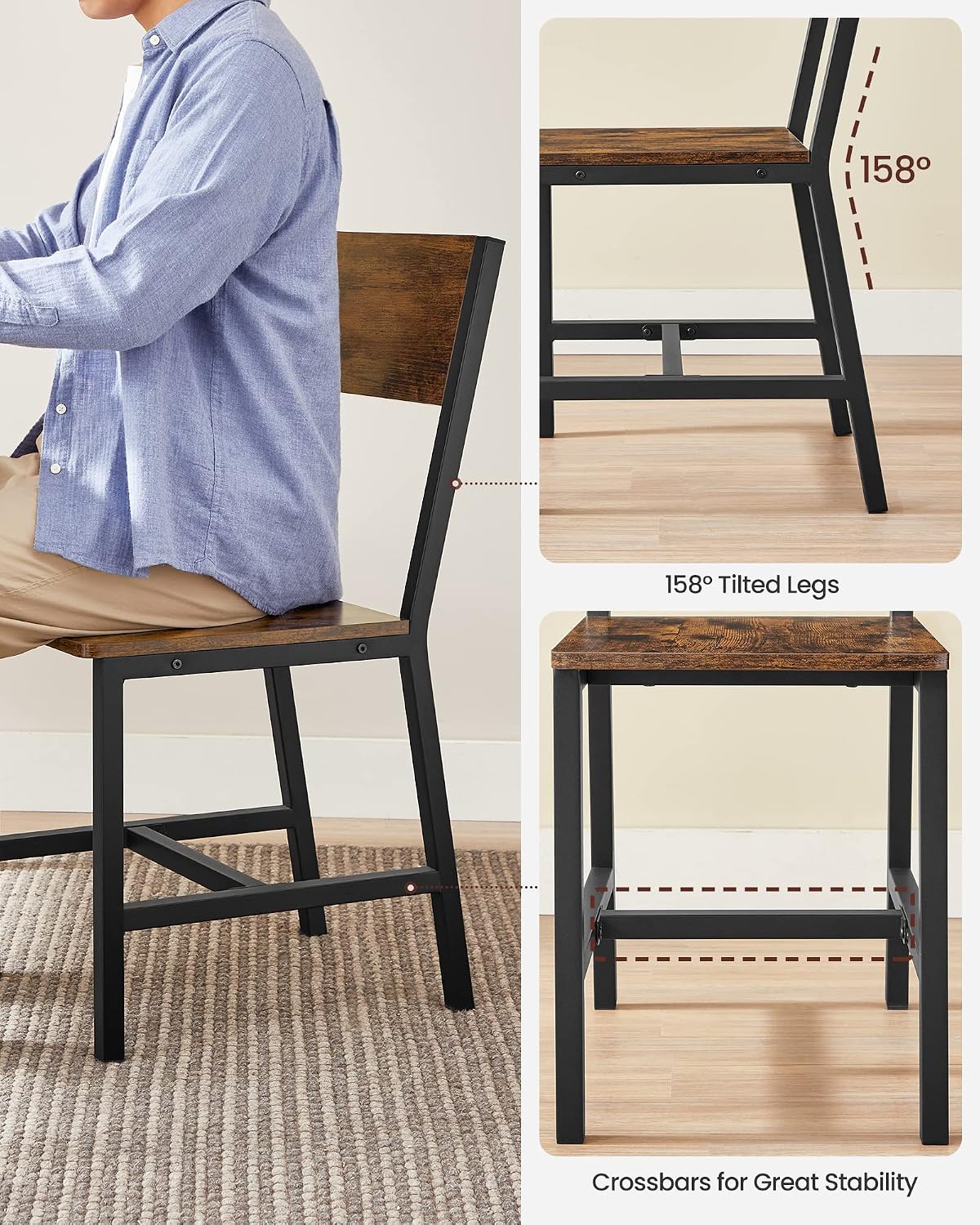 VASAGLE Dining Chair Set of 4, Kitchen Chairs