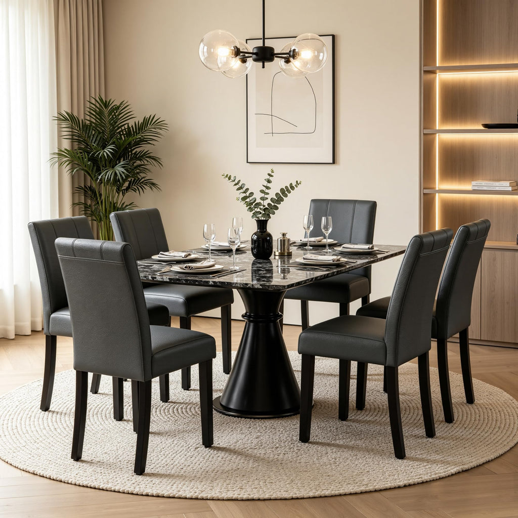CHUN YI Dining Chairs Set of 4, Faux Leather Dining Room Chairs, Upholstered Modern Kitchen Parsons Chairs for Dining Room with Sturdy Wood Legs, Black (Only Chair)