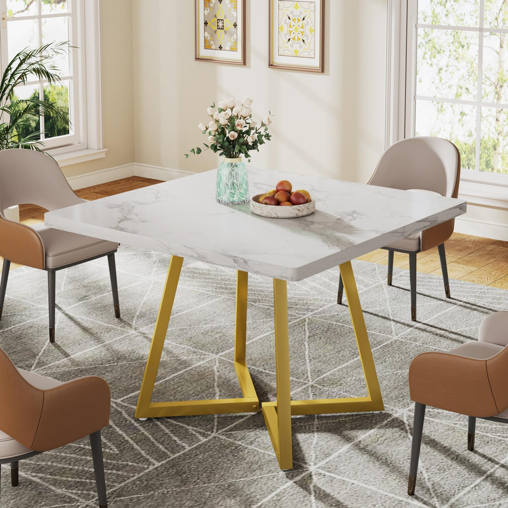 Tribesigns Square Dining Table for 2, 31.5" Industrial Dinner Table with Metal Base, Kitchen Table for Dining Room, Small Space, Apartment
