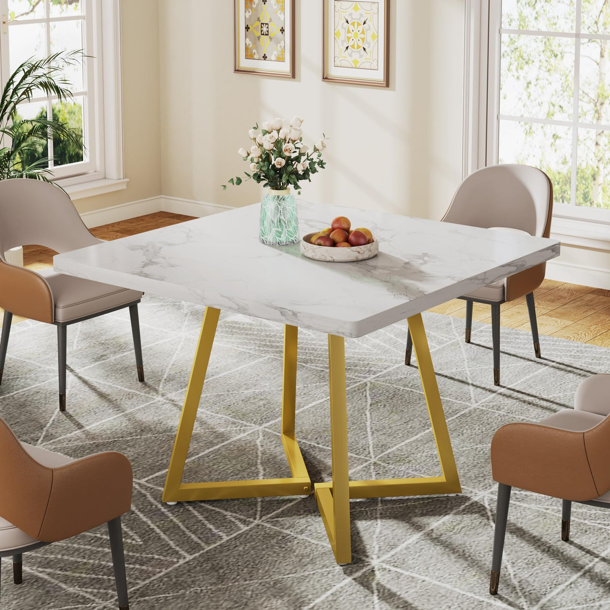 Tribesigns Square Dining Table for 2, 31.5" Industrial Dinner Table with Metal Base, Kitchen Table for Dining Room, Small Space, Apartment