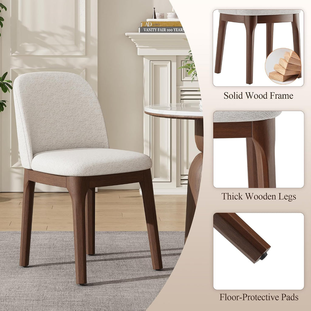 MALOL Wooden Dining Chairs Set of 6, Upholstered Kitchen & Dining Room Chairs with Thickened Wooden Legs, Farmhouse Side Chairs, Beige