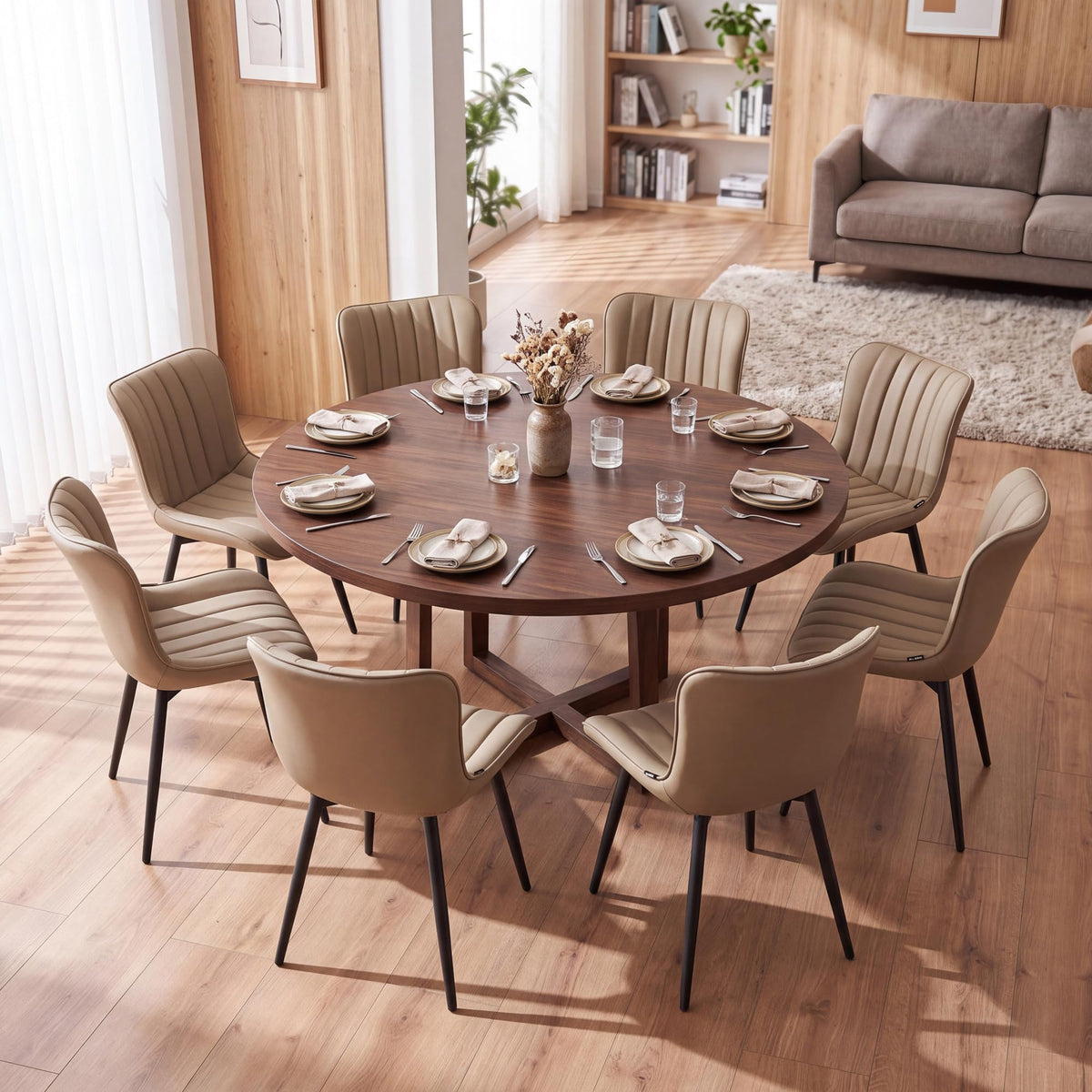 YOUNUOKE Dining Chairs Set of 2 Mid-Century Modern Kitchen Chairs Khaki