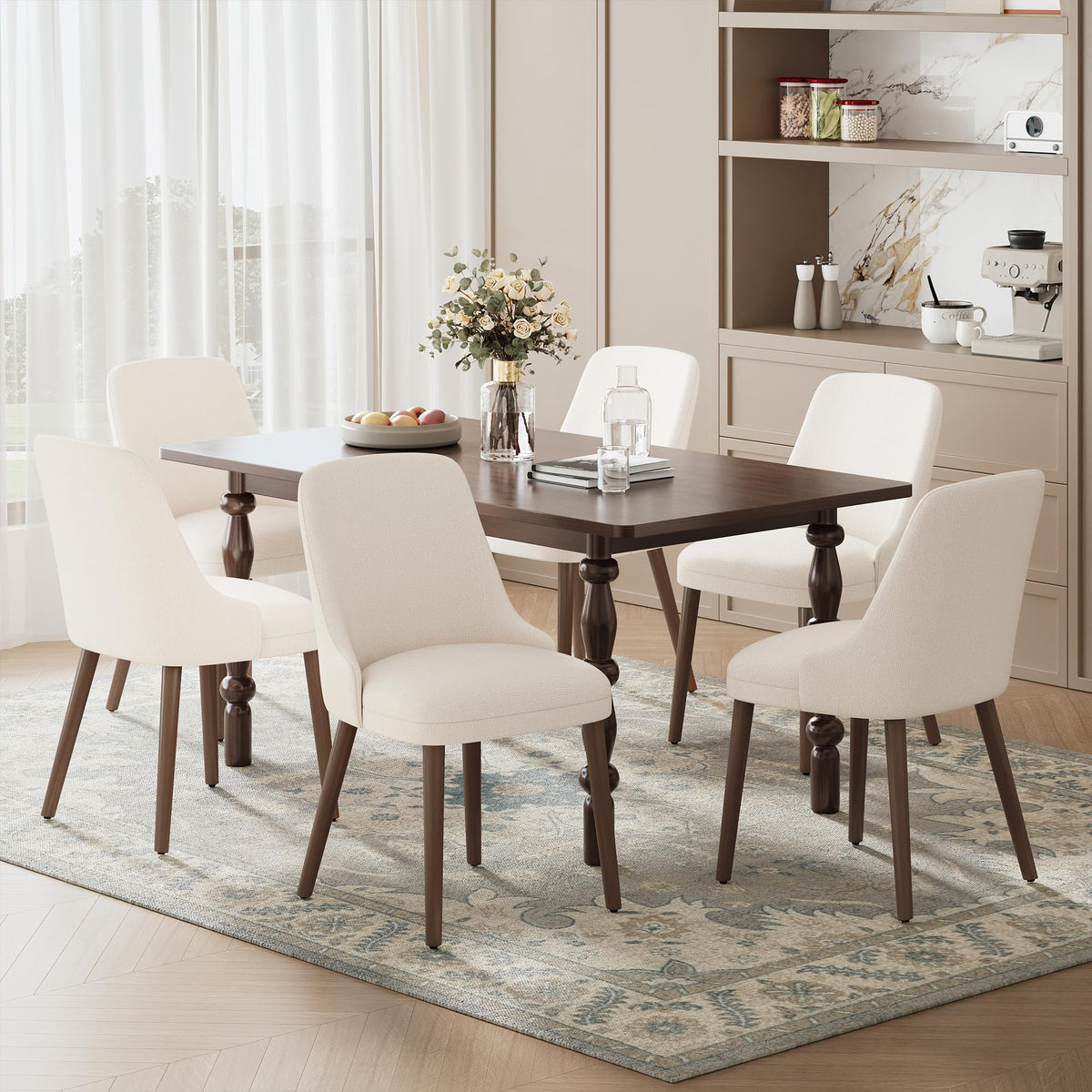 MALOL Upholstered Dining Chairs Set of 4 with High-Back, Beige