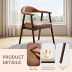 MALOL Leather Dining Chair with Armrest Set of 4, Upholstered Dining Room Chair with Curved Back and Wood Legs, Mid Century Modern Kitchen Chairs for Kitchen Dining Room,Brown