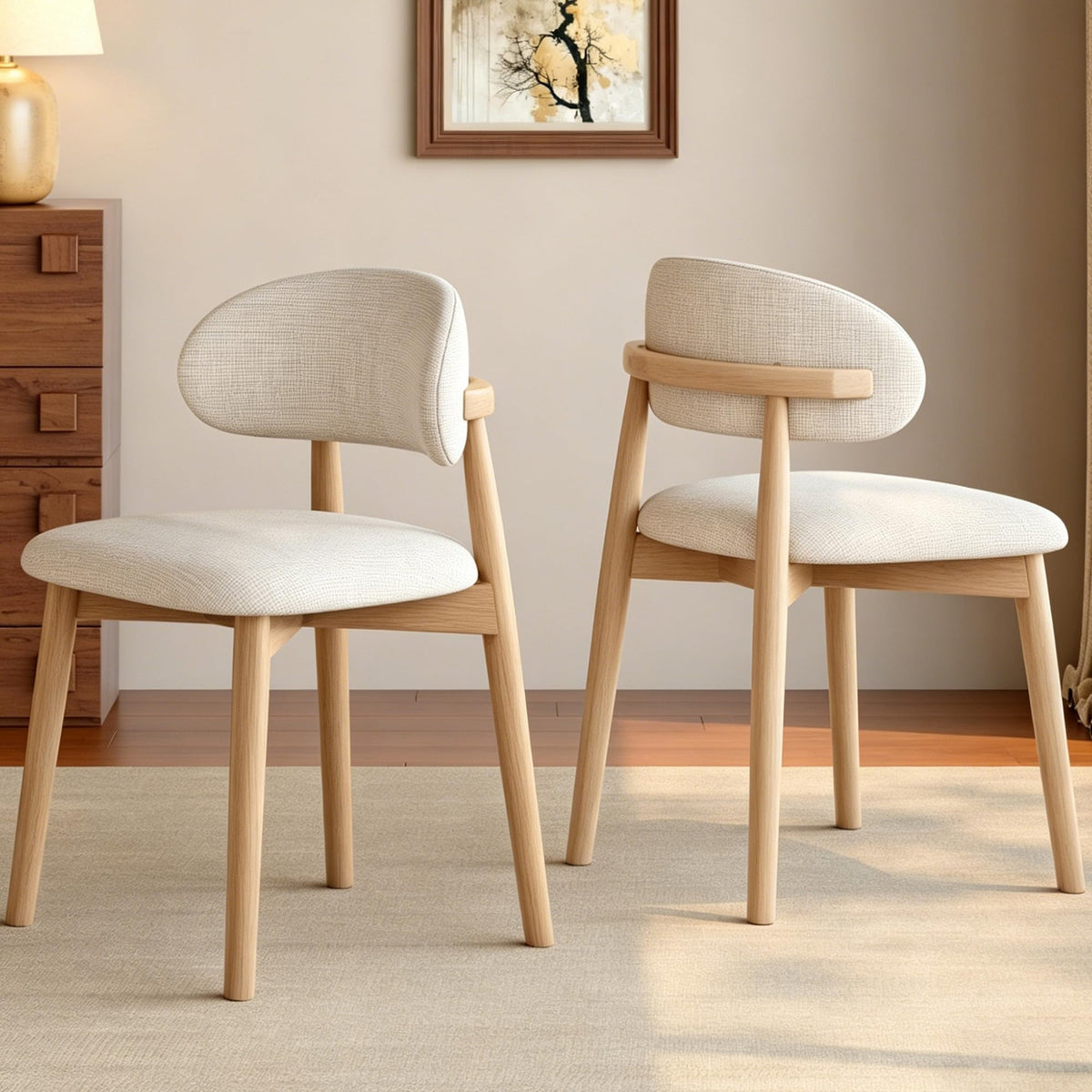Wooden Dining Chairs Set of 2, Mid Century Modern Side Chairs