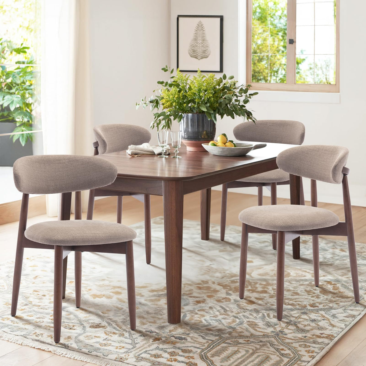 COLAMY Wooden Dining Chairs Set of 2, Modern Fabric Upholstered Kitchen Side Chairs, Farmhouse Dining Room Chair with Foot Pegs, Beige