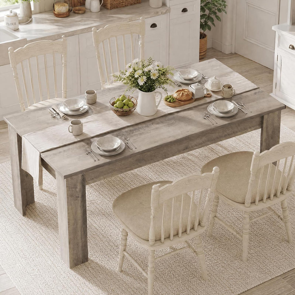 CABIHOME 71" Long Dining Table for 6-8, Rectangular Farmhouse Kitchen Dining Room Table w/Wider H Legs & Large Wooden Tabletop, Sturdy Frame, Wood Strip Base, for Apartment, Kitchen, Dining, Walnut