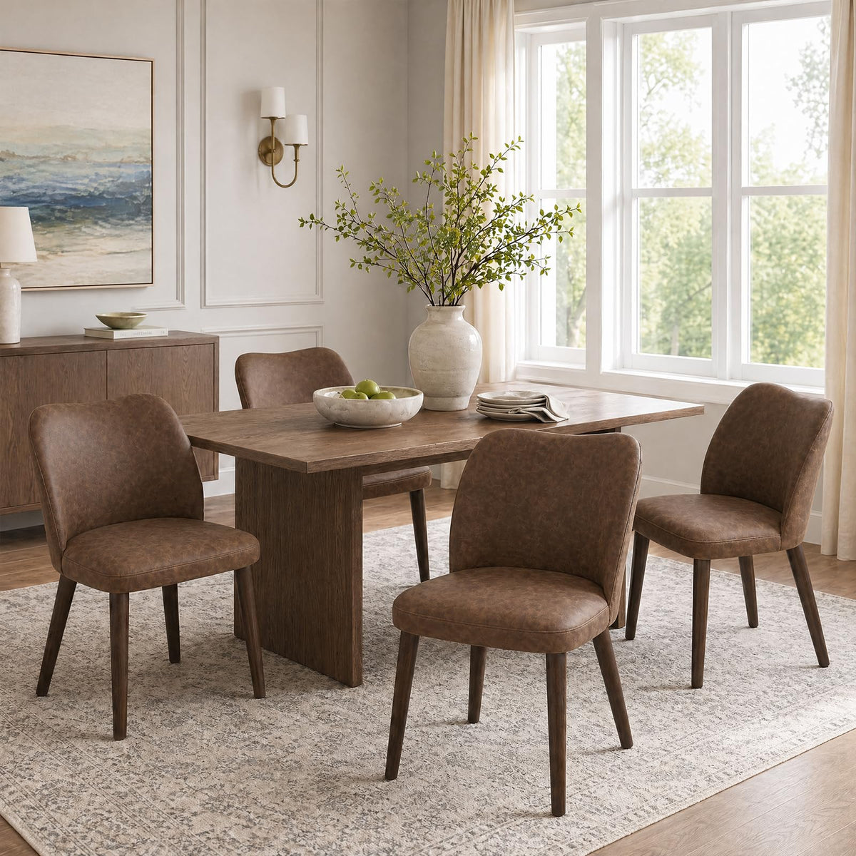 COLAMY Upholstered Dining Chairs Set of 6, Modern Kitchen & Dining Room Chairs with Curved Back, Fabric Padded Seat and Solid Wood Legs, Side Chairs for Restaurant, Cafe & Home, Beige