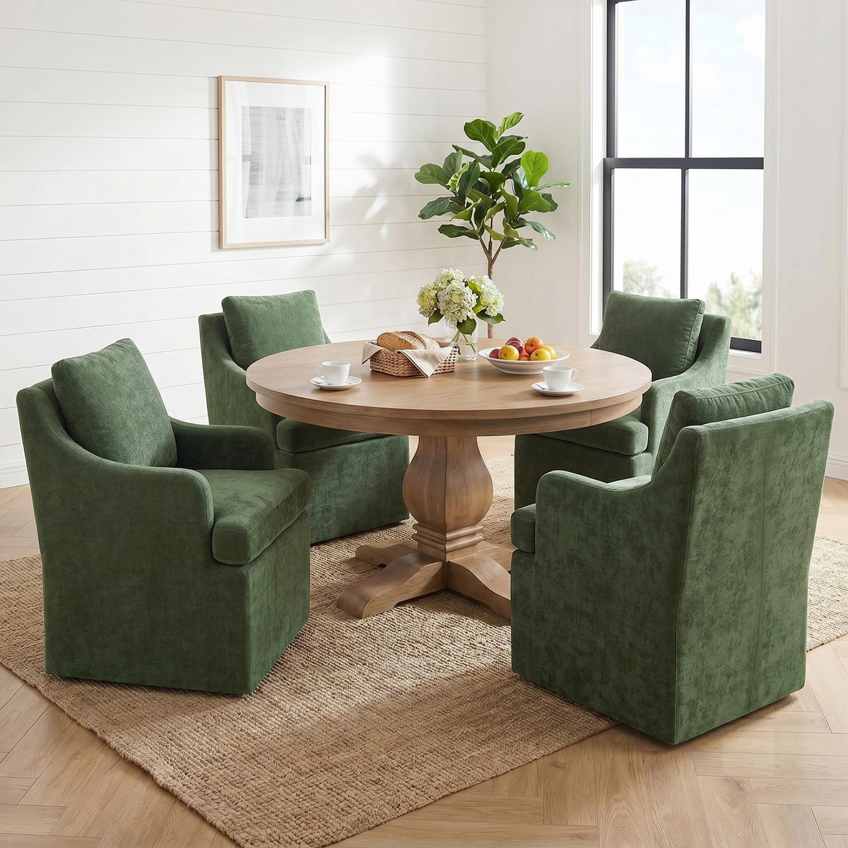 VKNOW Upholstered Dining Chairs Set of 2, Dining Room Chairs with Casters
