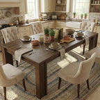 Garvee 71" Farmhouse Dining Table for 4-6, Kitchen Table w/Thick Tabletop, Wood Strip Base, Wider Legs, Large Rectangular Dining Room Table for Kitchen, Apartment & Family Gatherings, Walnut