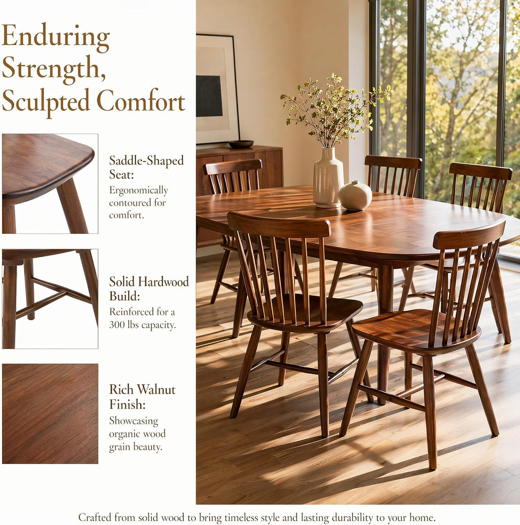 Windsor Dining Chairs Set of 6, Spindle Back Wooden Chairs