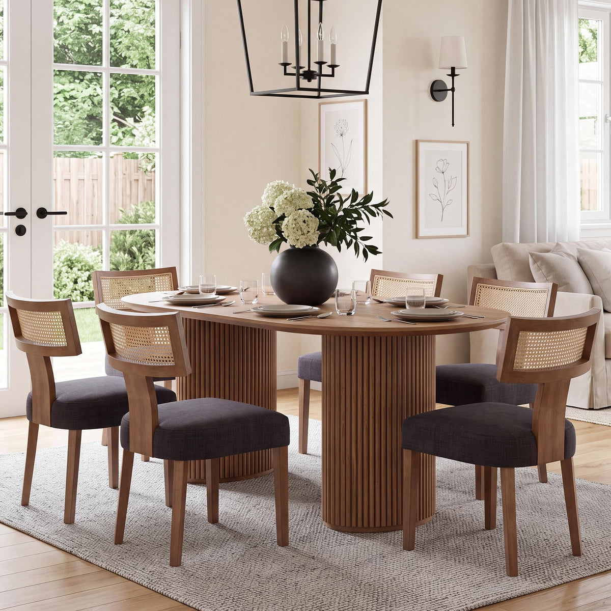 HNY Mid Century Modern Dining Chairs Set of 4, Upholstered Linen Kitchen & Dining Room Chairs with Ergonomic Curved Backrest, Solid Wood Legs, Farmhouse Accent Chair for Home, Apartment, Beige