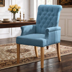 WUTUTUEE Fabric Dining Chair with Arms, Upholstered Tufted High Back Dining Room Chairs, Accent Armchair with Solid Wood Leg and Nailhead Trim, Kitchen Dining Living Room, Beige