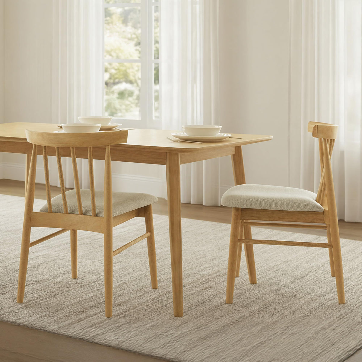 CHITA Soild Wood Dining Chairs Set of 4, Oak Wood Kitchen Chairs, Walnut